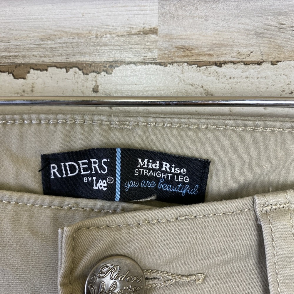 Riders by Lee Pants Women 12 Long Beige Straight Leg Mid-Rise Slimming Chino - Picture 6 of 11